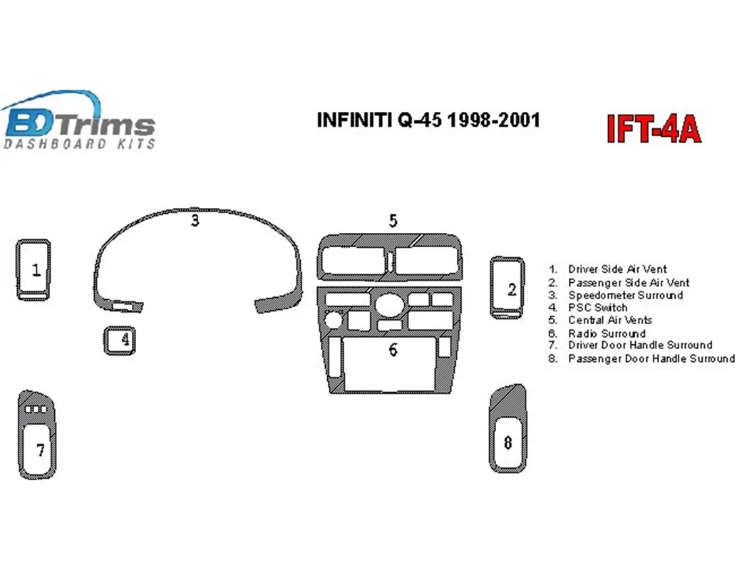 Infiniti Q45 1998-2001 OEM Compliance Interior BD Dash Trim Kit - 1 - Interior Dash Trim Kit