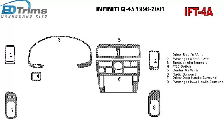 Infiniti Q45 1998-2001 OEM Compliance Interior BD Dash Trim Kit - 1 - Interior Dash Trim Kit