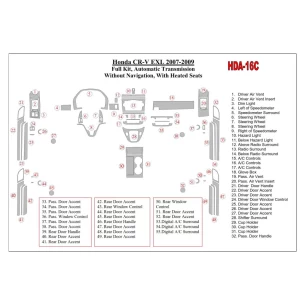 Honda CR-V 2007-2009 Full Set, EXL Model, Automatic Gear, Without NAVI,with Heated Seats Interior BD Dash Trim Kit 2