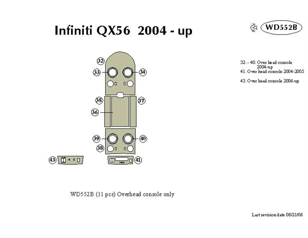 Infiniti QX56 2004-2007 Overhead Console Interior BD Dash Trim Kit - 1 - Interior Dash Trim Kit