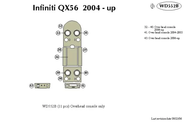 Infiniti QX56 2004-2007 Overhead Console Interior BD Dash Trim Kit - 1 - Interior Dash Trim Kit Infiniti QX56 2004-2007 Overhead Console Interior BD Dash Trim Kit - 1 - Interior Dash Trim Kit