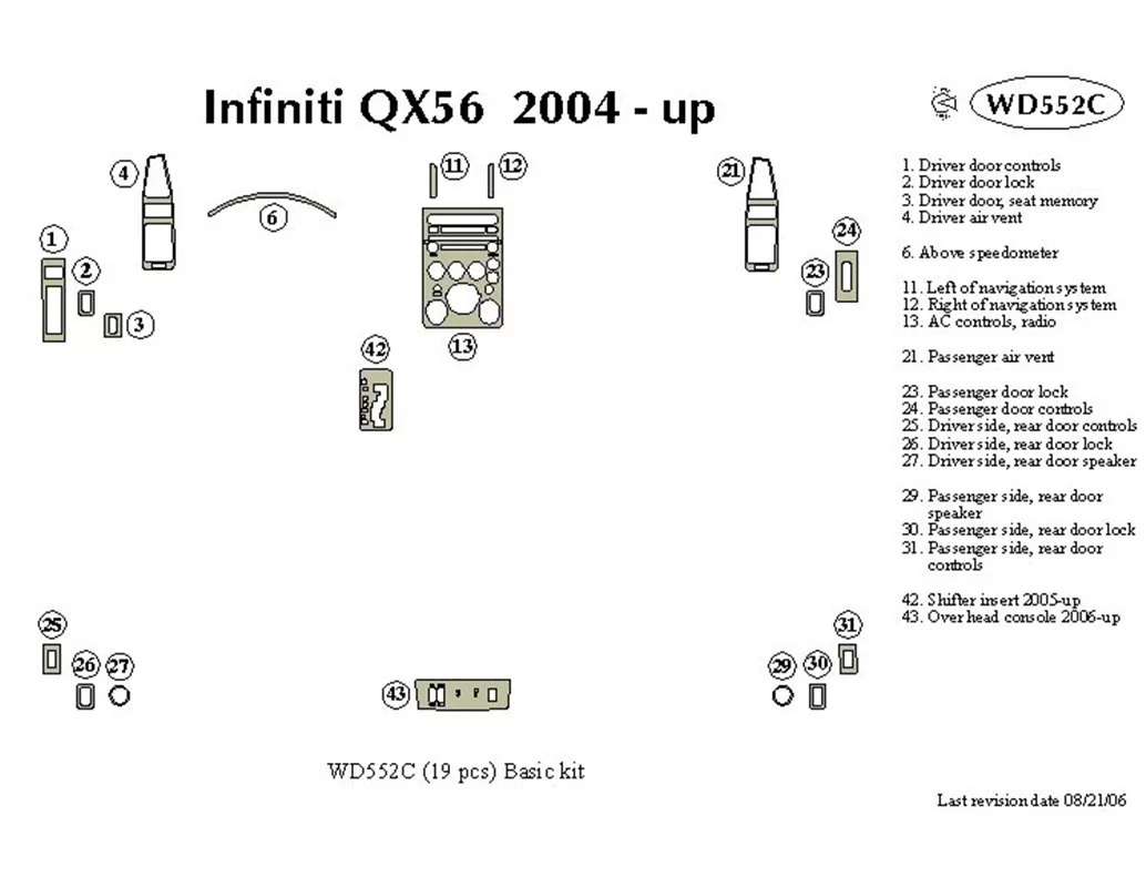 Infiniti QX56 2004-2007 Basic Set Interior BD Dash Trim Kit - 1 - Interior Dash Trim Kit
