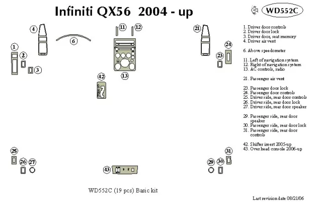 Infiniti QX56 2004-2007 Basic Set Interior BD Dash Trim Kit - 1 - Interior Dash Trim Kit