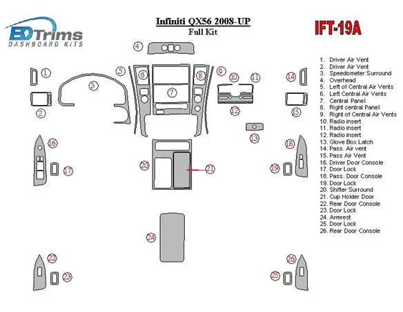 Infiniti QX56 2008-UP Full Set Interior BD Dash Trim Kit - 1 - Interior Dash Trim Kit