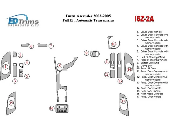 Isuzu Ascender 2003-2005 Full Set, Automatic Gear Interior BD Dash Trim Kit - 1 - Interior Dash Trim Kit