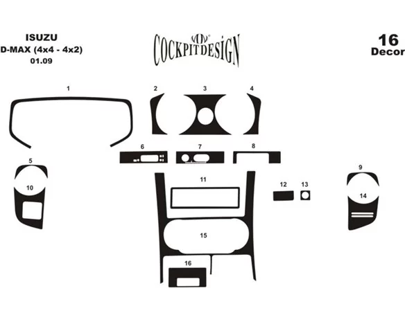 Isuzu D-Max 4X2-4X4 01.07-12.12 3D Interior Dashboard Trim Kit Dash Trim Dekor 19-Parts