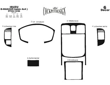 Isuzu D-Max Double Cab 4X4 01.05-12.06 3D Interior Dashboard Trim Kit Dash Trim Dekor 6-Parts