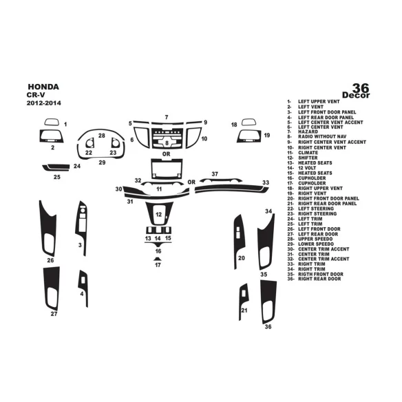 Honda CR-V Mk4 2012-2014 3D Interior Dashboard Trim Kit Dash Trim Dekor 36-Parts