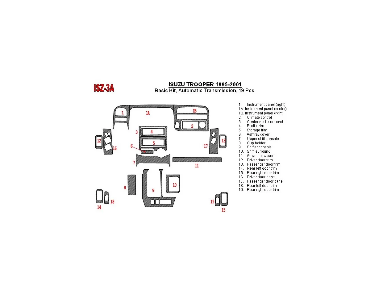 Isuzu Trooper 1995-2002 Basic Set, Automatic Gear Interior BD Dash Trim Kit - 1 - Interior Dash Trim Kit
