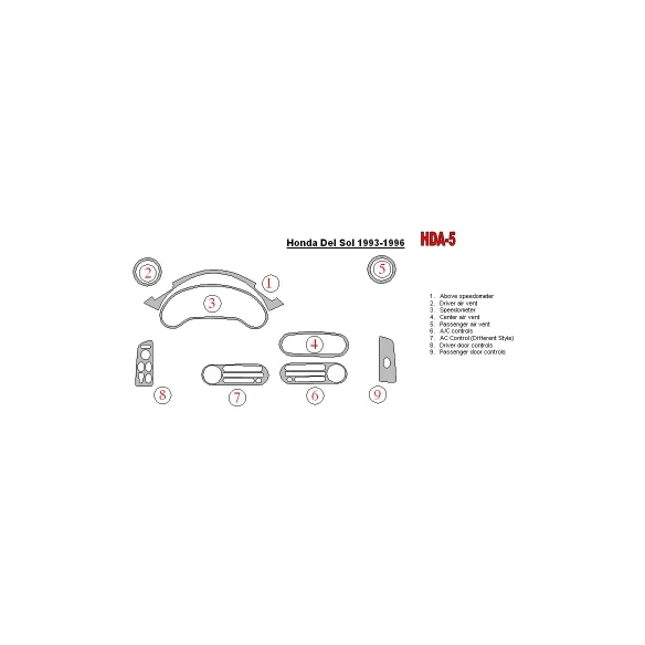Honda DelSol 1993-1996 Full Set Interior BD Dash Trim Kit