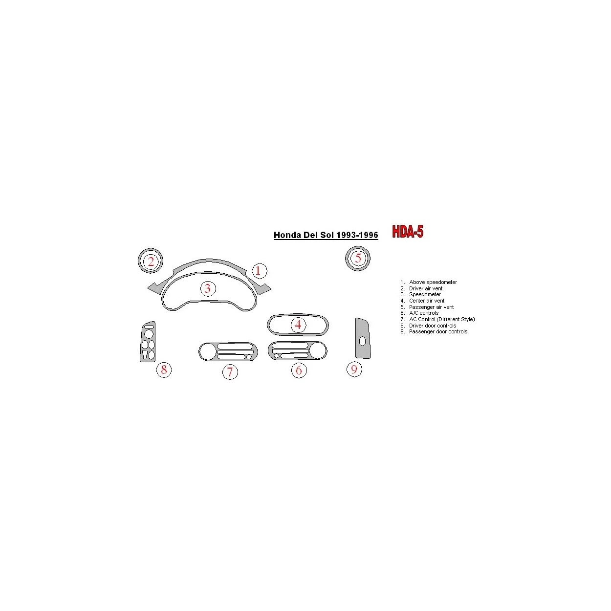 Honda DelSol 1993-1996 Full Set Interior BD Dash Trim Kit