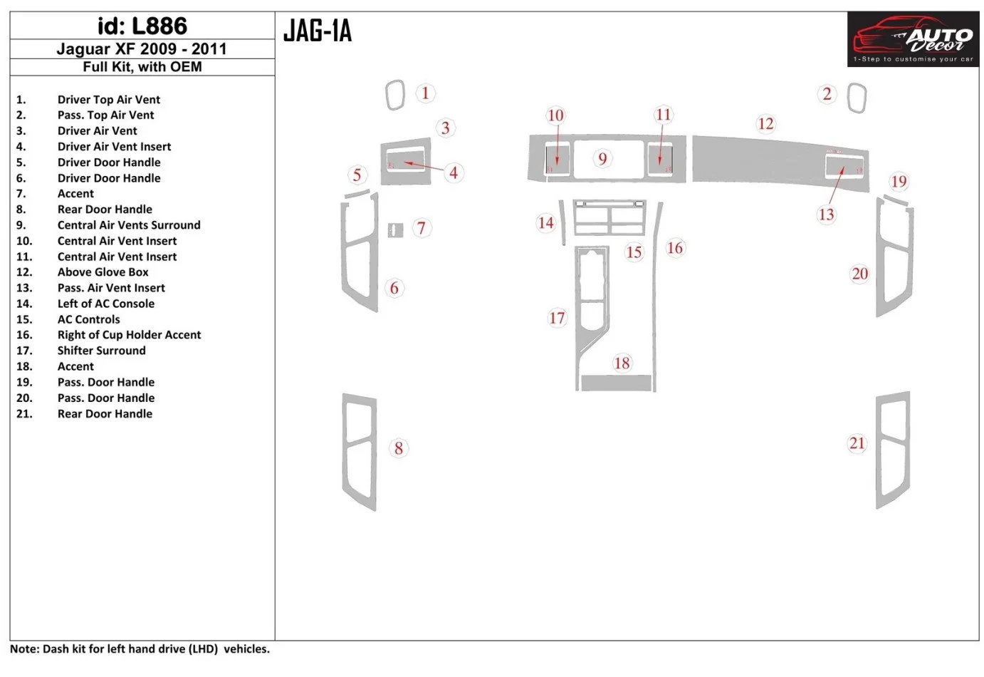 Jaguar S type 2004-UP Full Set, Automatic Gear Interior BD Dash Trim Kit - 1 - Interior Dash Trim Kit