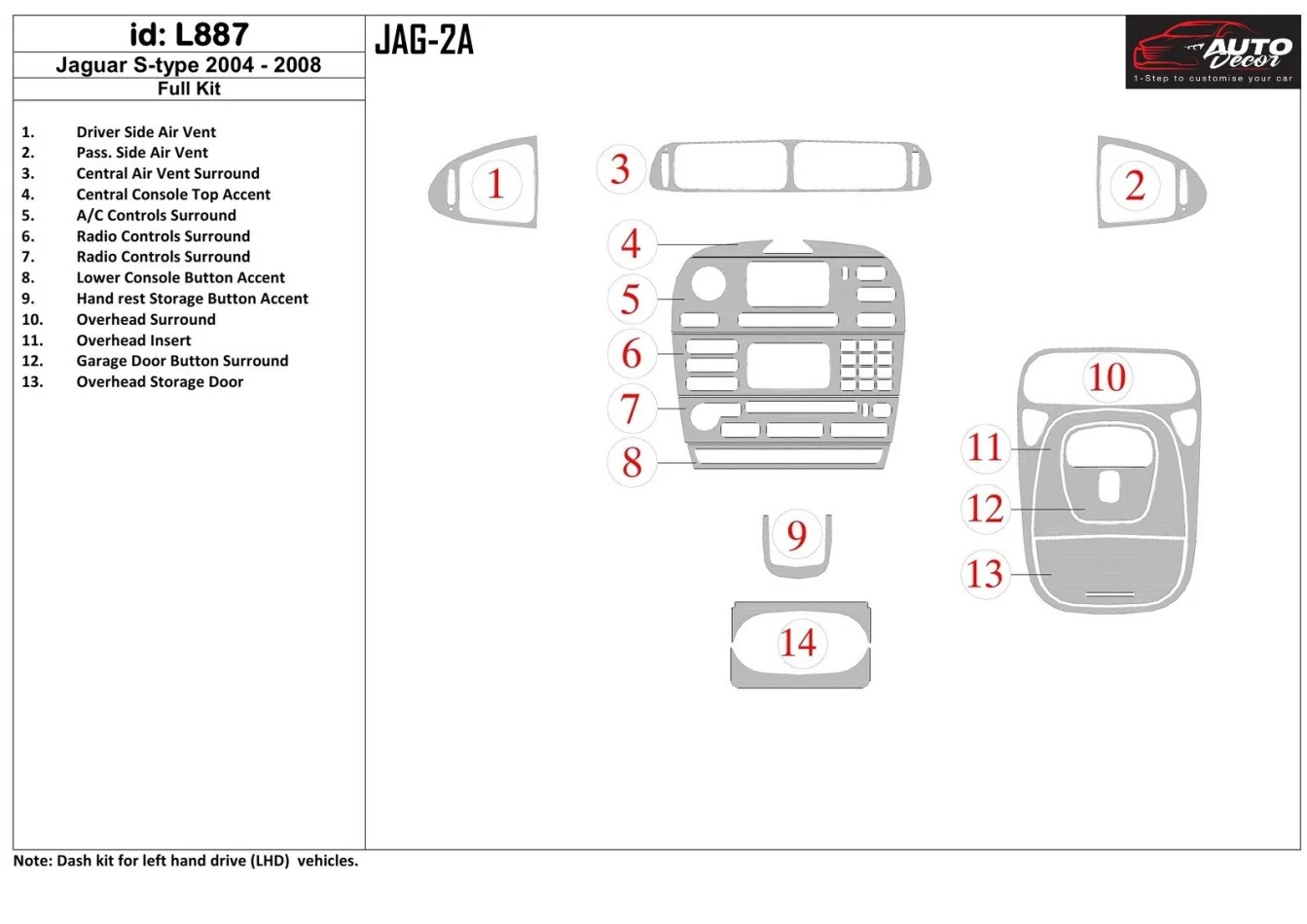 Jaguar X-Type 2003-UP Interior BD Dash Trim Kit - 1 - Interior Dash Trim Kit