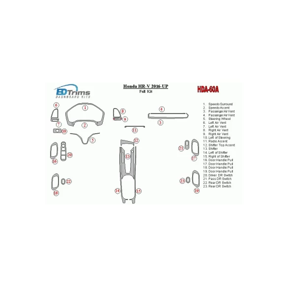 Honda HR-V 2016-UP Full Set Interior BD Dash Trim Kit
