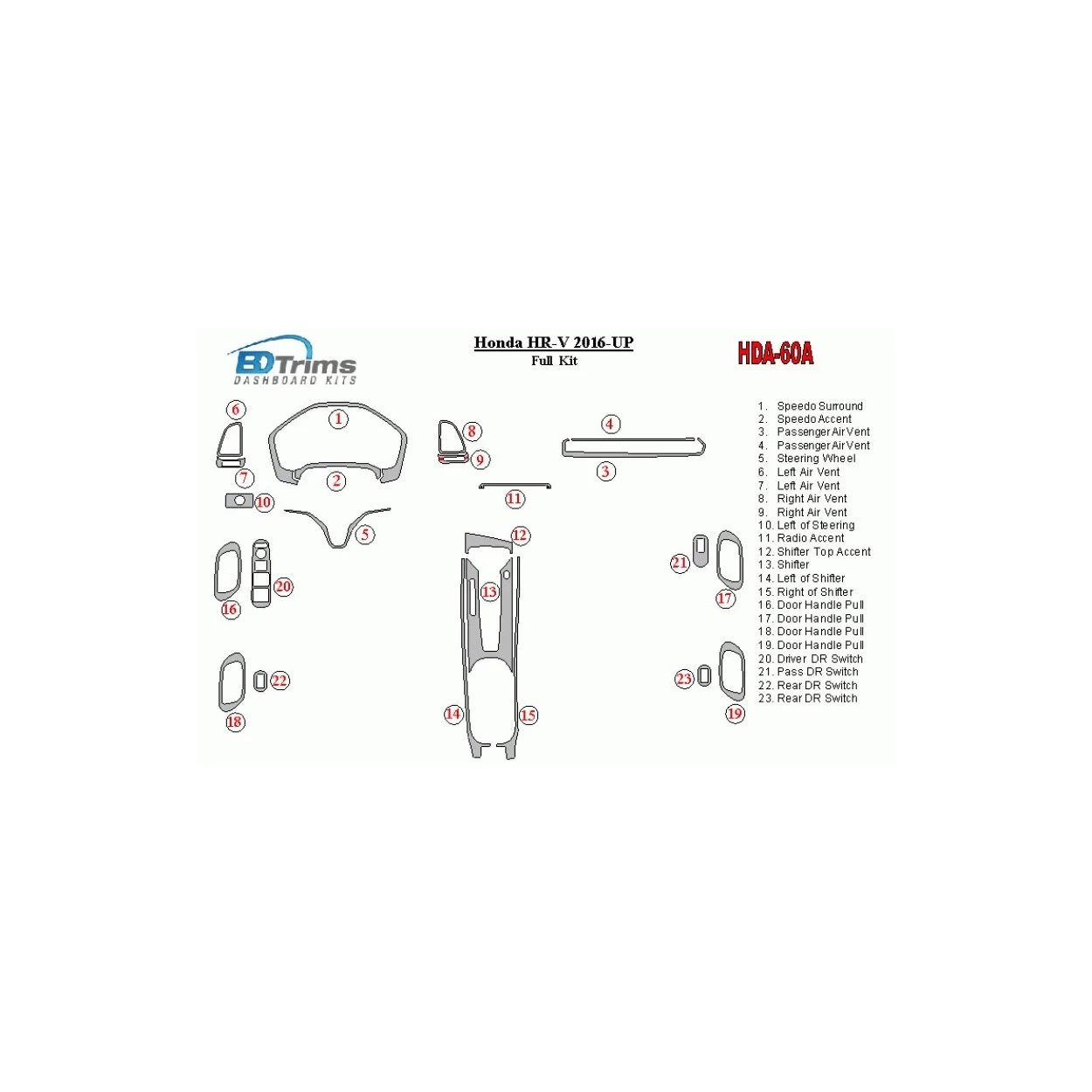 Honda HR-V 2016-UP Full Set Interior BD Dash Trim Kit