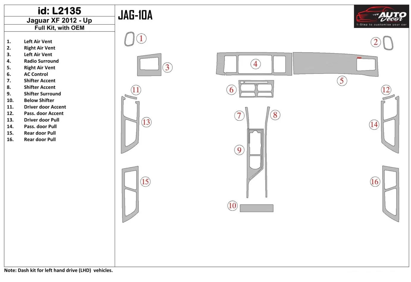 Jaguar XF 2009-UP Full Set, With OEM Interior BD Dash Trim Kit - 1 - Interior Dash Trim Kit
