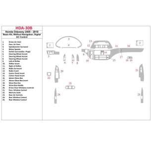 Honda Odyssey 2005-UP Basic Set, Without NAVI system, Automatic AC Control Interior BD Dash Trim Kit 2