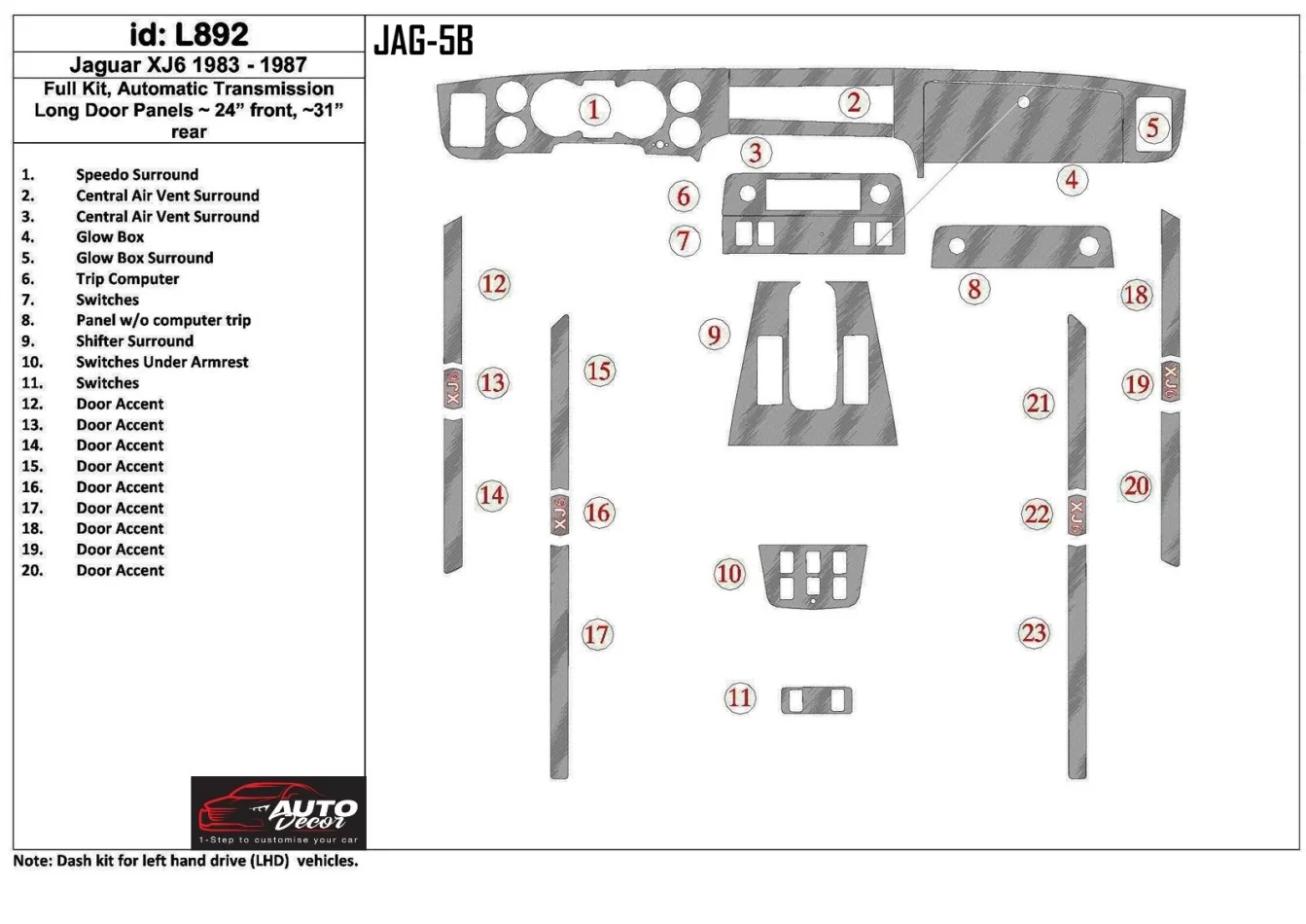 Jaguar XJ6 1983-1987 Interior BD Dash Trim Kit - 1 - Interior Dash Trim Kit