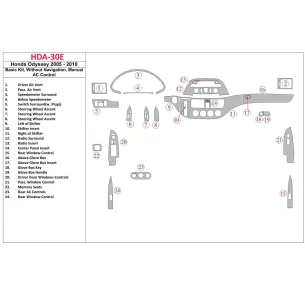 Honda Odyssey 2005-UP Basic Set, Without NAVI system, Manual AC Control Interior BD Dash Trim Kit 2