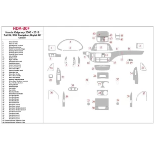 Honda Odyssey 2005-UP Full Set, With NAVI system, Automatic AC Control Interior BD Dash Trim Kit 2