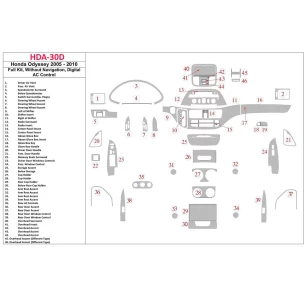 Honda Odyssey 2005-UP Full Set, Without NAVI system, Manual AC Control Interior BD Dash Trim Kit 2