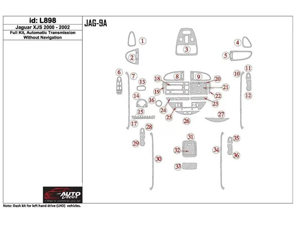 Jaguar XJS 2000-2002 Full Set, Automatic Gear, Without NAVI Interior BD Dash Trim Kit - 1 - Interior Dash Trim Kit