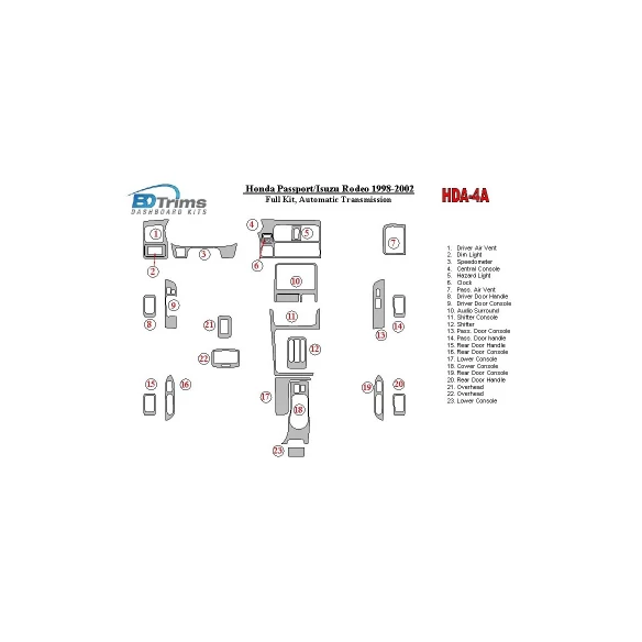 Honda Pasport 1998-2002 Full Set Interior BD Dash Trim Kit