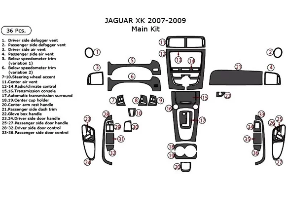 Jaguar XK 2007-2009 Full Set Interior Dash Trim Kit 36 Parts