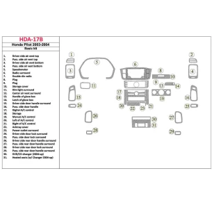 Honda Pilot 2003-2004 OEM Compliance, 29 Parts set Interior BD Dash Trim Kit