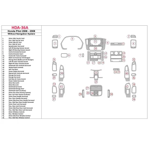 Honda Pilot 2006-2008 Full Set, Without NAVI system Interior BD Dash Trim Kit