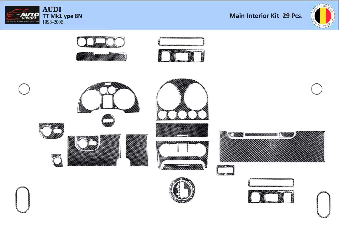 Audi TT 2001-2006 Soft Roof-Coupe, 29 Parts set Interior BD Dash Trim Kit - 1 - Interior Dash Trim Kit