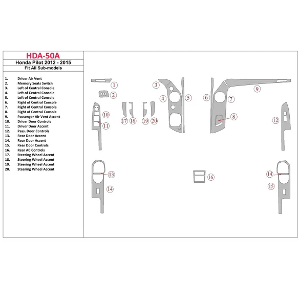 Honda Pilot 2012-UP Interior BD Dash Trim Kit