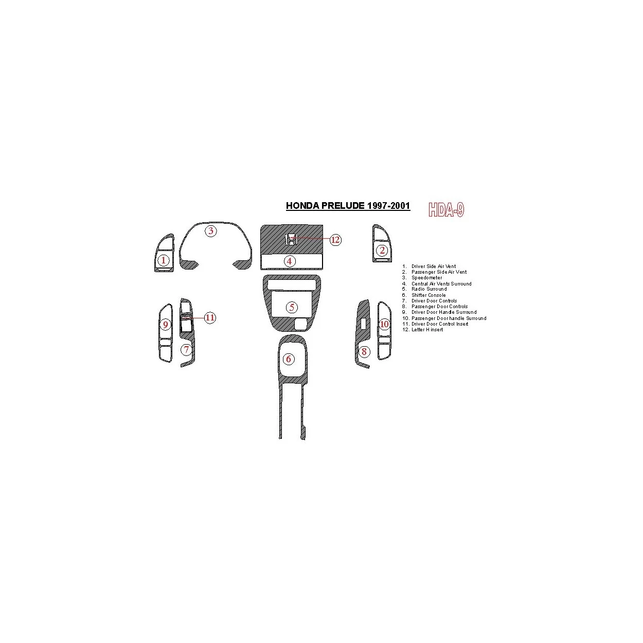 Honda Prelude 1997-2001 Full Set Interior BD Dash Trim Kit