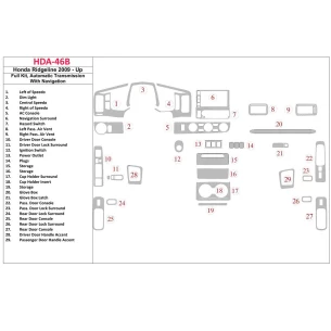 Honda Ridgeline 2009-UP Full Set, Automatic Gear, With NAVI Interior BD Dash Trim Kit 2