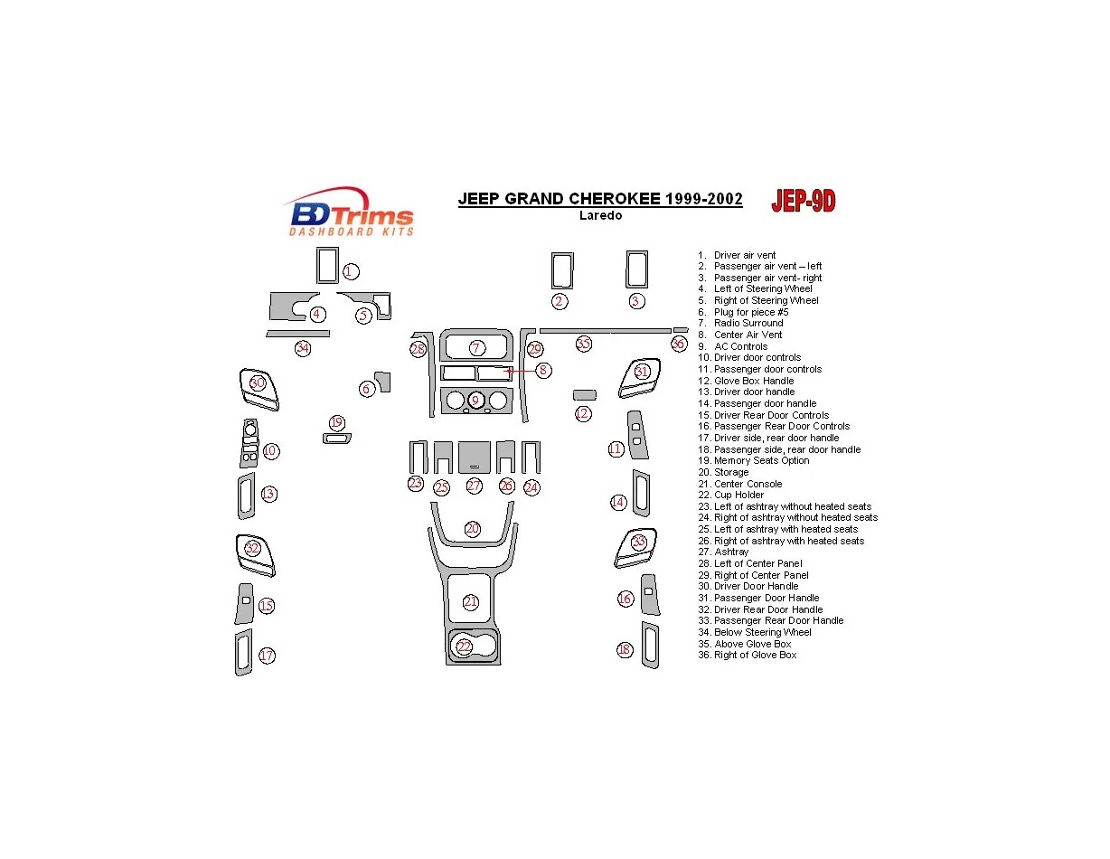 Jeep Grand Cherokee 1999-2002 Full Set Interior BD Dash Trim Kit - 1 - Interior Dash Trim Kit
