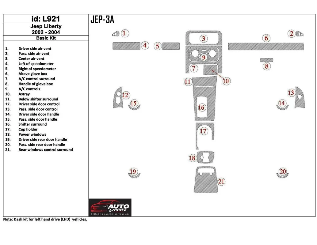 Jeep Liberty 2002-2004 Basic Set Interior BD Dash Trim Kit - 1 - Interior Dash Trim Kit