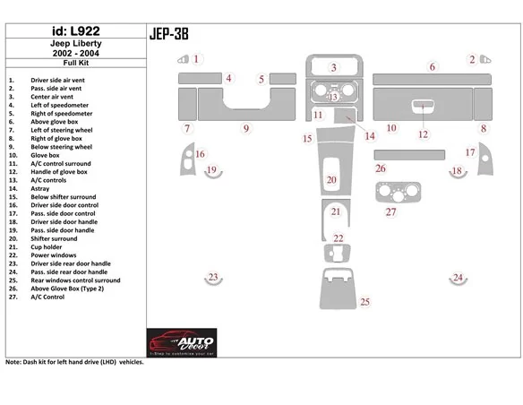 Jeep Liberty 2002-2004 Full Set Interior BD Dash Trim Kit - 1 - Interior Dash Trim Kit