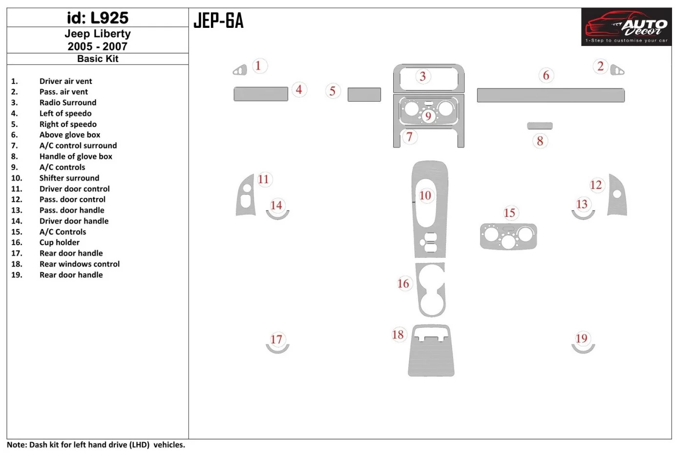 Jeep Liberty 2005-2007 Basic Set Interior BD Dash Trim Kit - 1 - Interior Dash Trim Kit