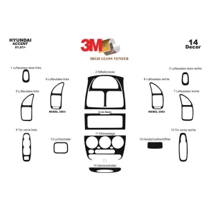Hyundai Accent 01.01-12.05 3D Interior Dashboard Trim Kit Dash Trim Dekor 14-Parts 2
