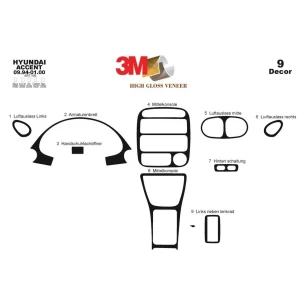 Hyundai Accent 09.94-12.00 3D Interior Dashboard Trim Kit Dash Trim Dekor 9-Parts 2