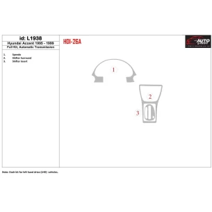 Hyundai Accent 1995-1999 Full Set, Automatic Gear Interior BD Dash Trim Kit 2