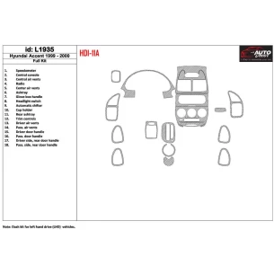 Hyundai Accent 2000-2000 Full Set, 18 Parts set Interior BD Dash Trim Kit 2
