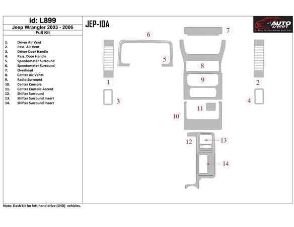 Jeep Wrangler 2003-2006 Full Set Interior BD Dash Trim Kit - 1 - Interior Dash Trim Kit