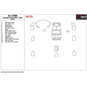 Hyundai Accent 2001-2002 Full Set, 15 Parts set Interior BD Dash Trim Kit 2