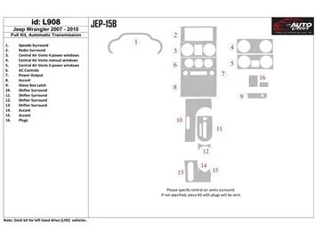 Jeep Wrangler 2007-2010 Full Set, Automatic Gear Interior BD Dash Trim Kit - 1 - Interior Dash Trim Kit