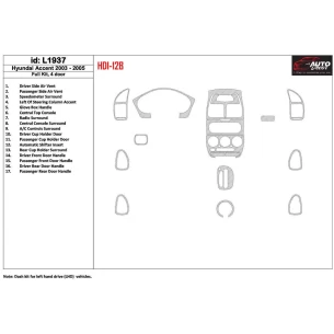 Hyundai Accent 2003-2005 Full Set, 15 Parts set Interior BD Dash Trim Kit 2