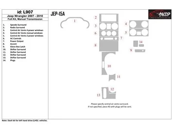 Jeep Wrangler 2007-2010 Full Set, Manual Gear Box Interior BD Dash Trim Kit - 1 - Interior Dash Trim Kit
