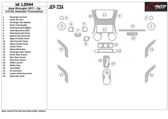 Jeep Wrangler 2011-UP Automatic Gearbox Interior BD Dash Trim Kit - 1 - Interior Dash Trim Kit