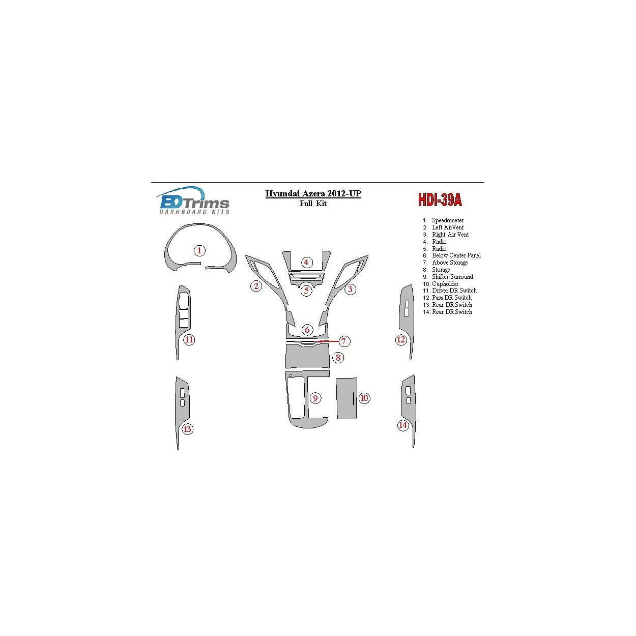 Hyundai Azera/Grandeur 2012-UP Interior BD Dash Trim Kit