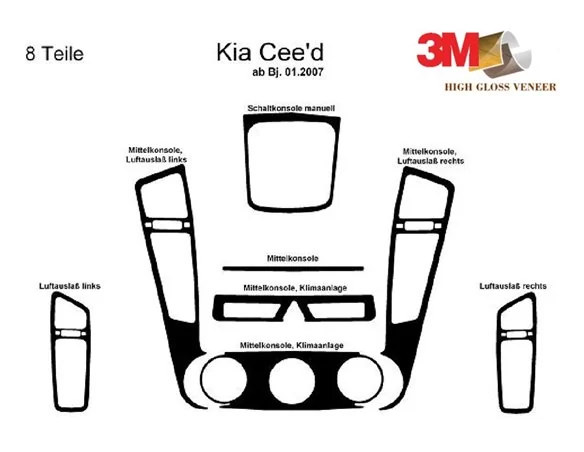 Kia Cee'd 01.2007 3D Interior Dashboard Trim Kit Dash Trim Dekor 8-Parts